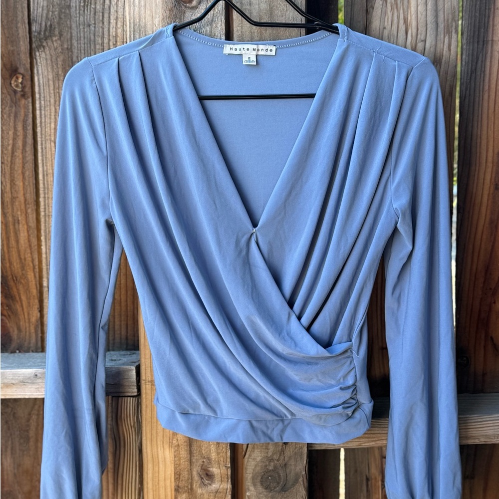 Haute Monde Soft Blue Draped Blouse